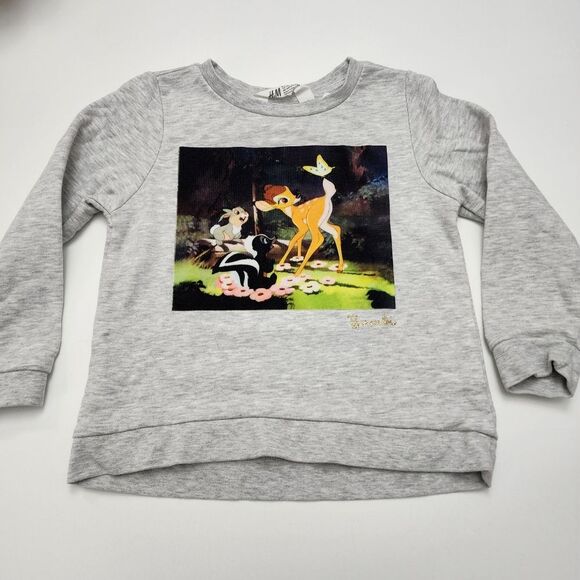 Disney H&M Girls Bambi Velvet Motif Spring Grey Sweatshirt Sweater Size 4-6 - Picture 3 of 9
